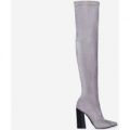 Malo Over The Knee Long Boot In Grey Faux Suede, Grey
