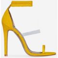Marietta Lace Up Perspex Heel In Yellow Faux Suede, Yellow