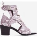 Maria Cut Out Lace Up Ankle Western Boot In Pink Snake Print Faux Leather, Pink