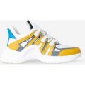 Marisa Wave Sole Trainer In White And Yellow Faux Leather, White