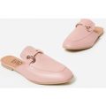 Miley Flat Mule In Pink Faux Leather, Pink