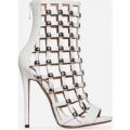 Marlow Studded Heel In White Faux Suede, White