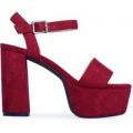 Martyna Platform Heel In Red Faux Suede, Red
