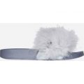 Mason Grey Rubber Slider With Fluffy Trim, Grey