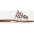Ice Diamante Studded Slider In Blush Faux Suede, Pink