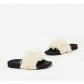 Hardy Black Rubber Slider With Faux Shearling Trim, Nude