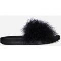 Mason Black Rubber Slider With Fluffy Trim, Black