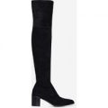 Maxi Over The Knee Long Boot In Black Faux Suede, Black
