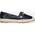 Lia Studded Detail Espadrille In Black Faux Leather, Black
