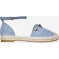 Dita Studded Detail Espadrille In Blue Faux Suede, Blue