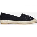 Rio Studded Detail Espadrille In Black Faux Suede, Black