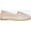 Rio Studded Detail Espadrille In Pink Faux Suede, Pink
