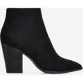 Megan Block Heel Ankle Boot In Black Faux Suede, Black