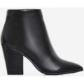 Megan Block Heel Ankle Boot In Black Faux Leather, Black