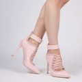 Faye Heel In Pink Faux Leather, Pink