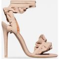 Milan Frill Detail Lace Up Heel In Nude Faux Suede, Nude