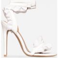 Milan Frill Detail Lace Up Heel In White Faux Leather, White
