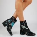Polly Floral Black Ankle Boot, Black