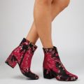 Bria Floral Black Ankle Boot, Black