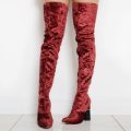 Shireen Velvet Burgundy Long Boots, Red