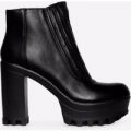 Piper Platform Ankle Boot In Black Faux Leather, Black