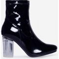 Lucia Perspex Heel Ankle Boot In Black Patent, Black