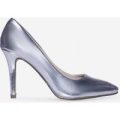 Violet Court Heel In Metallic Silver Faux Leather, Silver