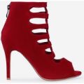 Kinley Lace Up Heel In Red Faux Suede, Red