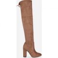 Ivy Over The Knee Boots In Mocha Faux Suede, Brown