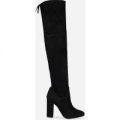 Ivy Over The Knee Boots In Black Faux Suede, Black