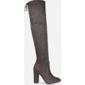 Ivy Over The Knee Boots In Grey Faux Suede, Grey