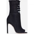 Roxie Peep Toe Ankle Boot In Black Denim, Black