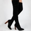 Lily Black Over Knee Boots, Faux Suede, Black