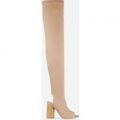 Layla Peep Toe Over the Knee Boot In Nude Lycra, Nude