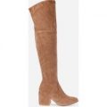 Harmony Over The Knee Boot With Midi Heel In Mocha Faux Suede, Brown