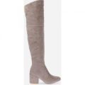 Harmony Over The Knee Boot With Midi Heel In Grey Faux Suede, Grey