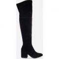 Harmony Over The Knee Boot With Midi Heel In Black Faux Suede, Black