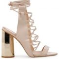Emma Lace Up Statement Heel In Nude Faux Leather, Nude