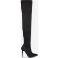 Poppy Over the Knee Black Faux Suede Stiletto Boot, Black