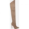 Amber Over The Knee Mocha Faux Suede Stiletto Boot, Brown