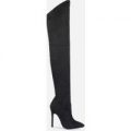 Amber Over The Knee Black Faux Suede Stiletto Boot, Black