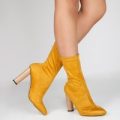 Zina Mustard High Ankle Boot In Faux Suede, Yellow