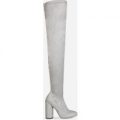 Holly Light Grey Over The Knee Boot In Faux Suede, Grey
