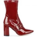 Annie Maroon Buckled Patent Heeled Ankle Boot, Red