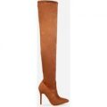 Poppy Over the Knee Mocha Faux Suede Stiletto Boot, Brown