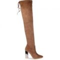 Isabella Over The Knee Mocha Faux Suede Boot With Silver Heel, Brown