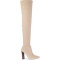 Lily Over The Knee Boots In Nude Lycra, Nude