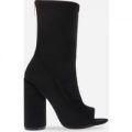 Kirstin Black Lycra Peep Toe Ankle Boot, Black
