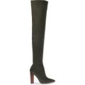 Lily Khaki Over The Knee Boots In Lycra, Green