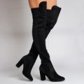 Billie Over The Knee Boots In Black Lycra/Suede, Black